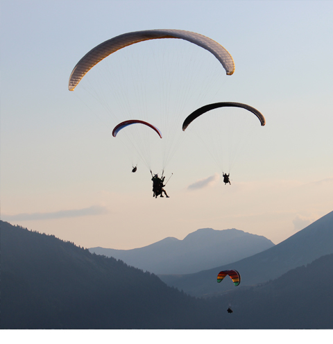 Vol en groupe au coucher du soleil